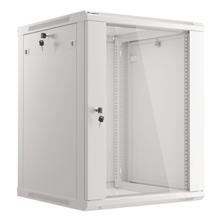 Armario lanberg mural rack 19 pulgadas 15u - 600x600 flat pack gris puerta cristal
