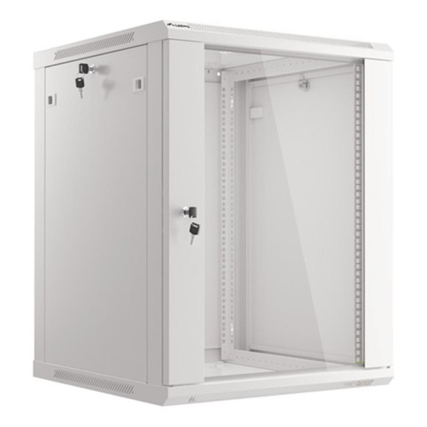 Armario lanberg mural rack 19 pulgadas 15u - 600x600 flat pack gris puerta cristal