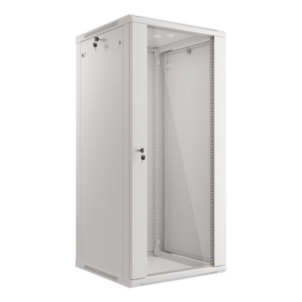 Armario lanberg mural rack 19 pulgadas 27u - 600x600 flat pack puerta cristal gris