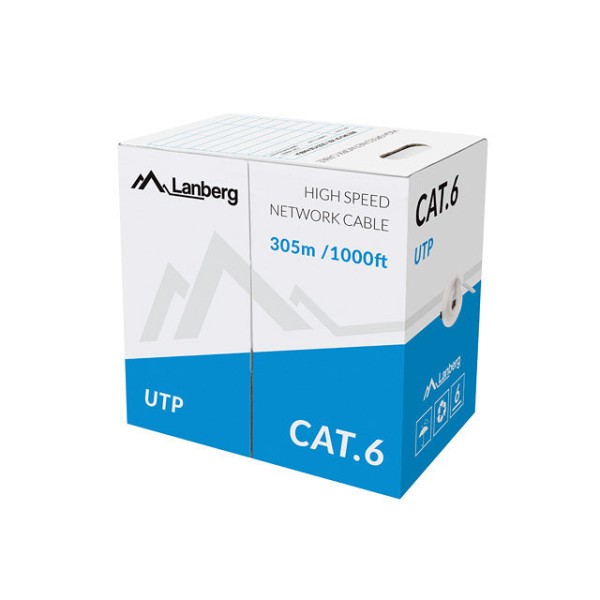 Bobina cat.6 lanberg utp 305m solid cu cpr + fluke passed gris