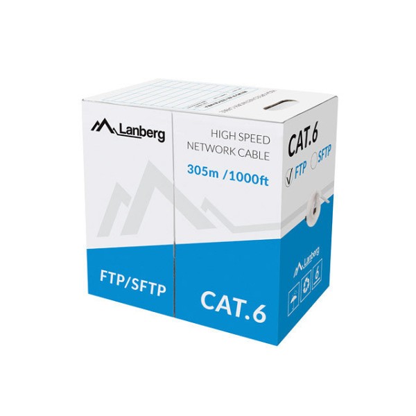 Bobina cat.6 lanberg ftp 305m solid cu cpr + fluke passed gris