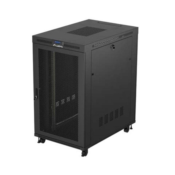 Armario lanberg rack 19 pulgadas 27u - 800x1200 puerta mesh con lcd flat pack negro