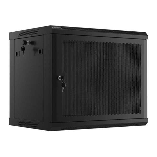 Armario lanberg mural rack 19 pulgadas 9u - 600x450 con puerta perforada negro flat pack
