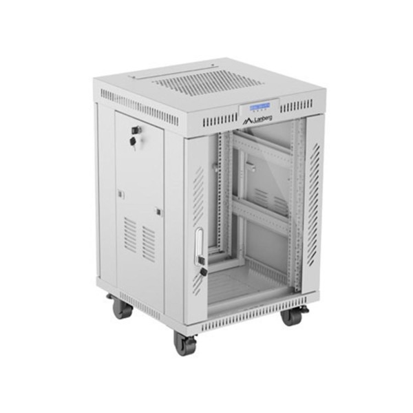 Armario lanberg rack 19 pulgadas 15u - 600x600 flat pack gris puerta de cristal con lcd