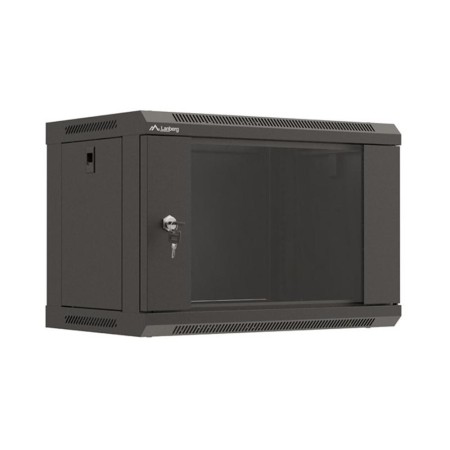 Armario lanberg mural rack 19 pulgadas 6u - 540x350 flat pack negro puerta cristal