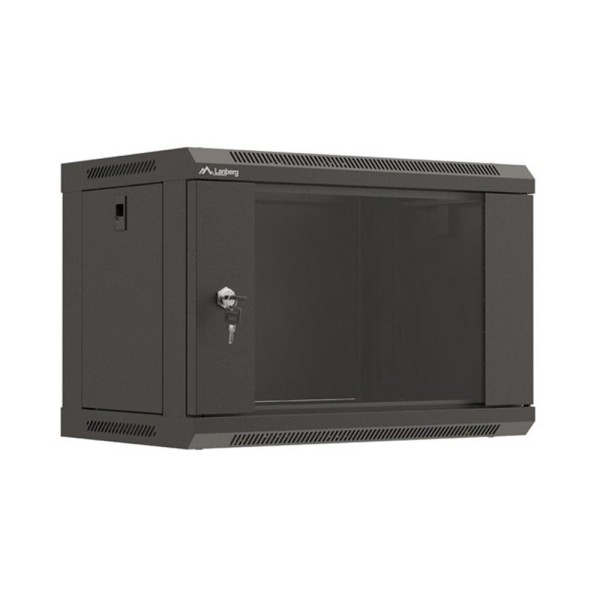 Armario lanberg mural rack 19 pulgadas 6u - 540x350 flat pack negro puerta cristal