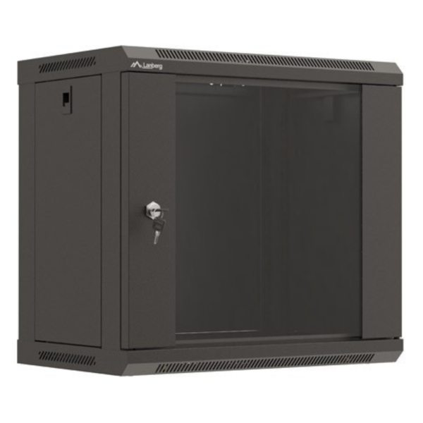 Armario lanberg mural rack 19 pulgadas 9u 540x350 flat pack negro puerta cristal