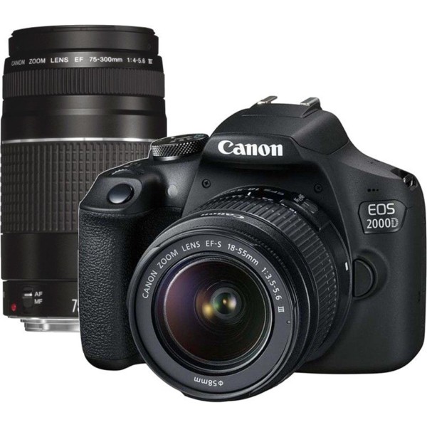 Camara reflex canon eos 2000d  ef - s 18 - 55dc  ef 75 - 300 24.1mpx negro