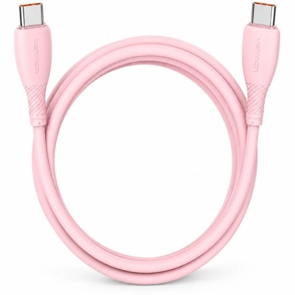 Cable USB 2.0 Tipo-C Vention TRWPF/ USB Tipo-C Macho - USB Tipo-C Macho/ Hasta 100W/ 480Mbps/ 1m/ Rosa