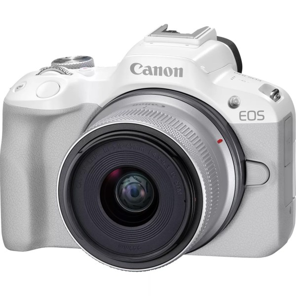 Camara reflex canon eos r50 black  rf - s 18 - 45 f4.5 - 6.3 is stm 24.2mpx blanco