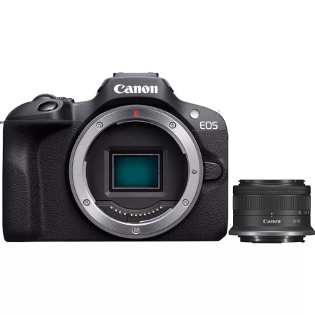 Camara reflex canon eos r100  rf - s 18 - 45 is stm 24.1mpx negro