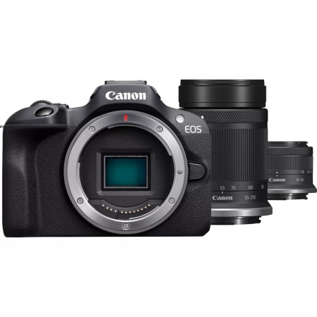 Camara reflex canon eos r100  rf - s 18 -  45 is stm  rf - s 55 - 210 f5 - 7.1 is stm 24.1mpx negro