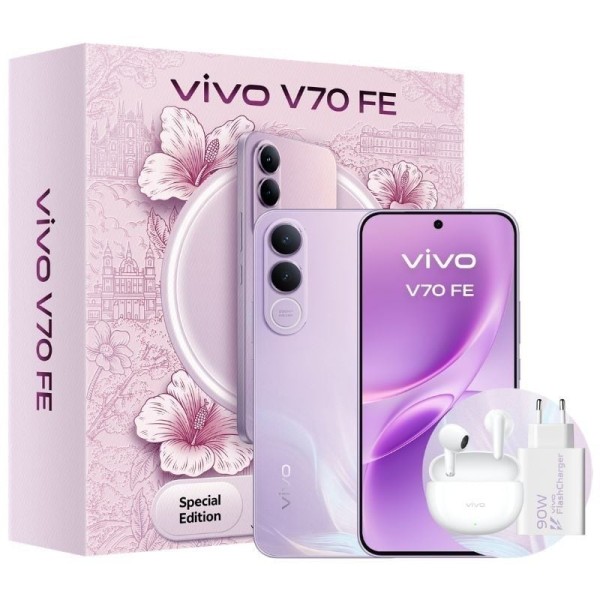Smartphone Vivo V70 FE 8GB/ 512GB/ 6.83″/ 5G/ Púrpura/ Incluye Cargador + Auriculares
