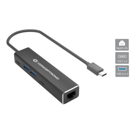 Adaptador usb tipo c a rj45 conceptronic macho - hembra  hub 4 en 1