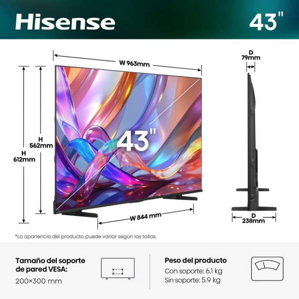 Tv hisense 43 pulgadas qled 4k uhd - 43e7s - smart tv