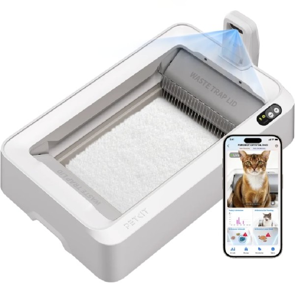 Arenero para Gatos Autolimpiable PetKit PuroBot Crystal Duo con Cámara/ Control desde APP/ Blanco