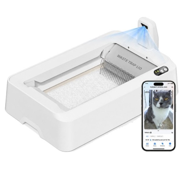 Arenero para Gatos Autolimpiable PetKit PuroBot Crystal Duo con Cubierta/ Control desde APP/ Blanco
