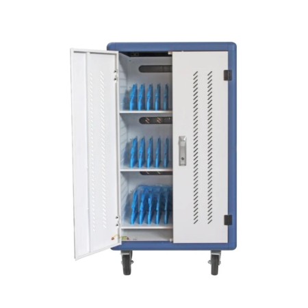 Armario carro de carga de seguridad phasak montado con ruedas goma 30 compart. para portatil tablet y smartphone blanco - azul p