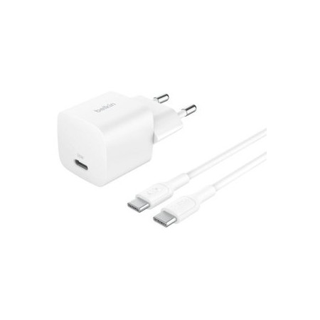 CARGADOR USB BELKIN WCA012KQ1MWH-B6 USB-C PD 25W + CABLE USB-C A USB-C 1m COLOR BLANCO