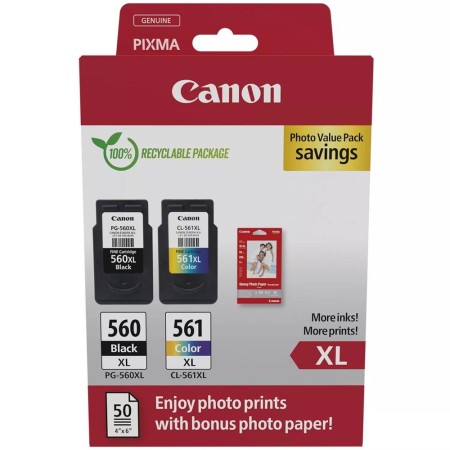 Multipack canon pg - 560xl negro - cl - 561xl multicolor  50 hojas papel fotografico
