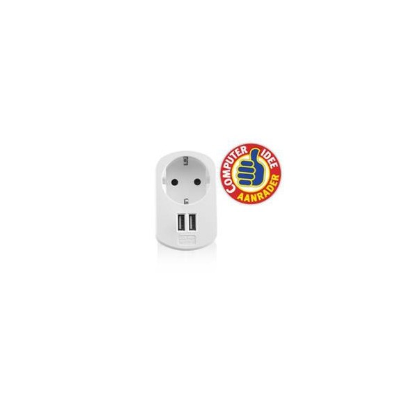 Cargador usb ewent 2 puertos - 155w - enchufe shuko blanco