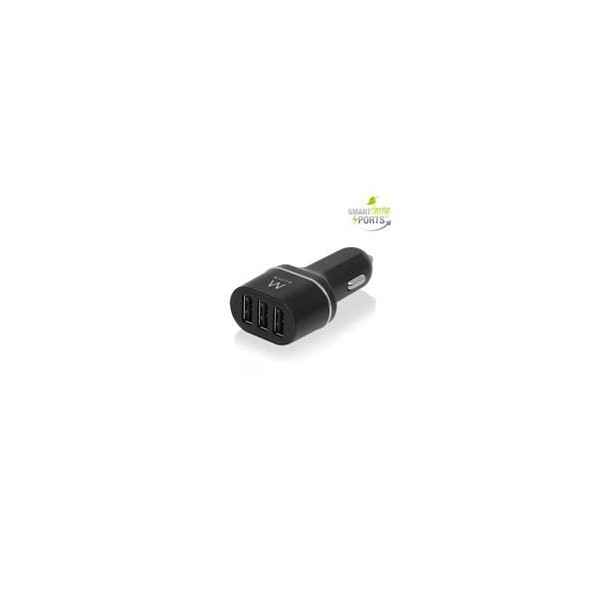 Cargador usb ewent para coche - 3 puertos - 24w - smart ic - negro