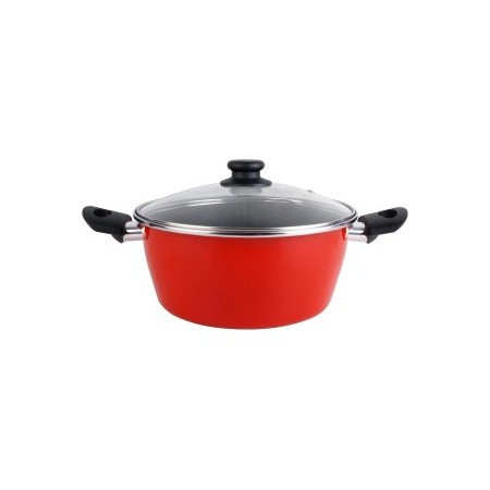 CACEROLA CON TAPA CRISTAL MAGEFESA K2 ROJO 28 ACERO ANTIADHERENTE ACERO INOXIDABLE TODO TIPO
