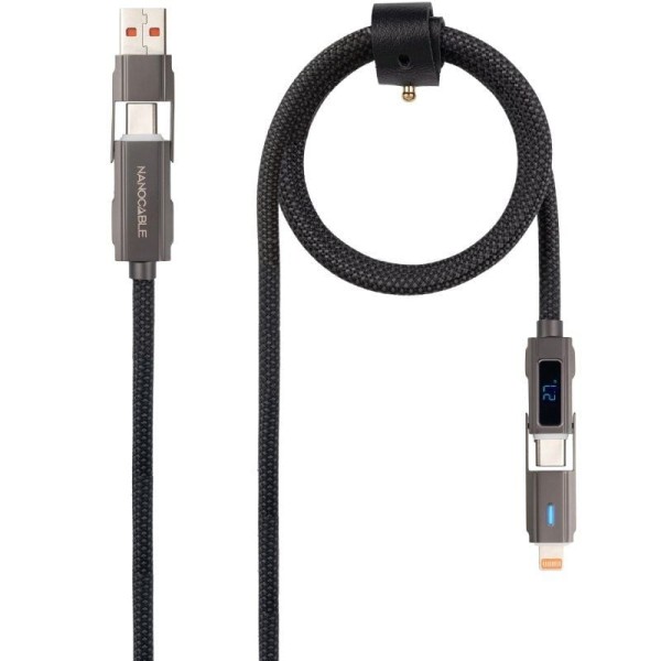 Cable USB 2.0 Tipo-C Nanocable 10.01.2501/ USB Tipo-C Macho + USB Macho - USB Tipo-C Macho + Lightning Macho/ Hasta 27W/ 480Mbps