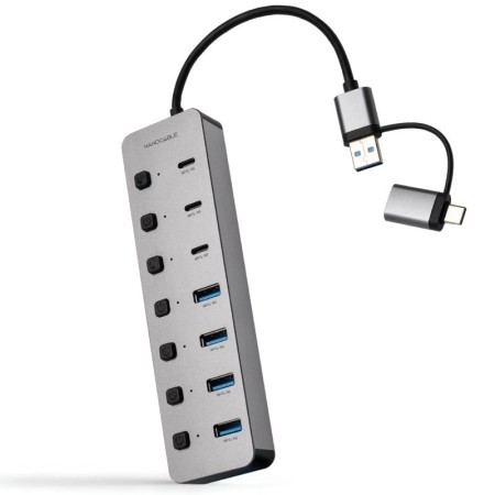 Hub USB + USB Tipo-C Nanocable 10.16.4510/ 4xUSB/ 3xUSB Tipo-C/ 1xUSB Tipo-C PD/ Gris