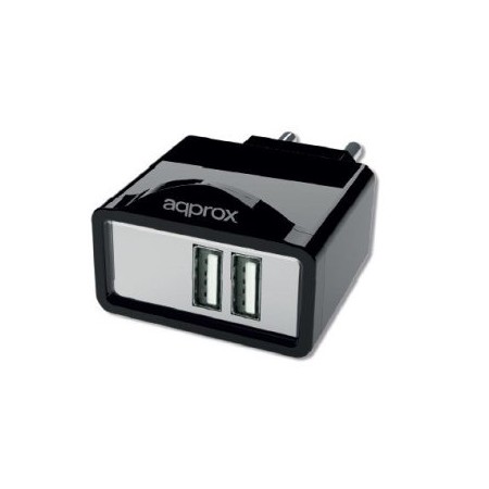 CARGADOR USB APPROX PARA RED DOMESTICA DOS USB 5V 2.1A COLOR NEGRO INCORPORA 7 TIPS - OFERTA_MO