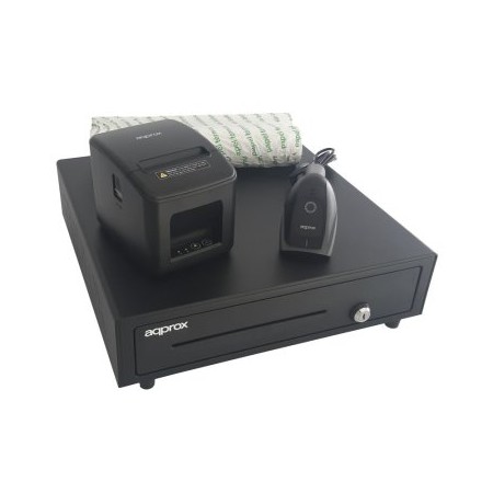 KIT TPV APPROX CAJON APPCASH01 NEGRO + SCAN APPLS22 + IMP. TERM. APPPOS80AM-USB + PAPEL CYT8060BPA