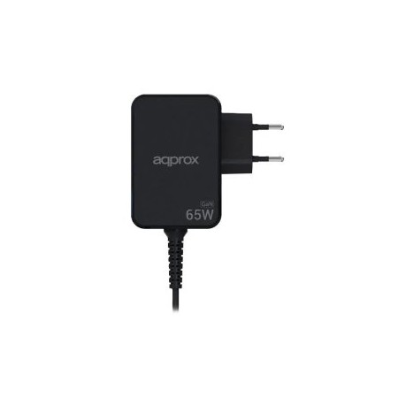 CARGADOR USB GAN APPROX 65W CABLE USB-C SOLDADO 1.8m PD COLOR NEGRO