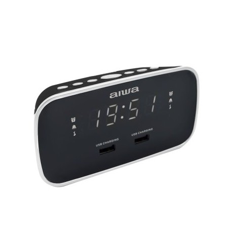 RADIO DESPERTADOR AIWA CRU-19 BLACK 2 PUERTOS USB DE CARGA 5V 2.4A