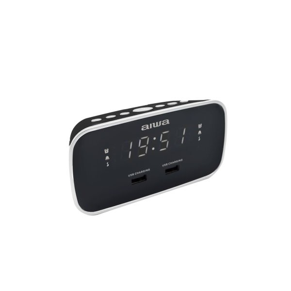 RADIO DESPERTADOR AIWA CRU-19 BLACK 2 PUERTOS USB DE CARGA 5V 2.4A