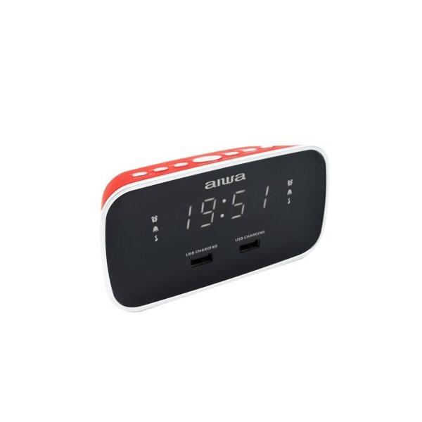 RADIO DESPERTADOR AIWA CRU-19 RED 2 PUERTOS USB DE CARGA 5V 2.4A