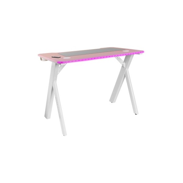 MESA MARS GAMING MGD RGB BLANCA CON TABLERO ROSA CHASIS ACERO TABLERO 100X60cm ALTURA 74cm RGB