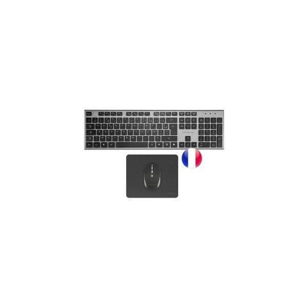 Teclado + raton tacens 6zenithfr inalambrico gris frances + alfombrilla