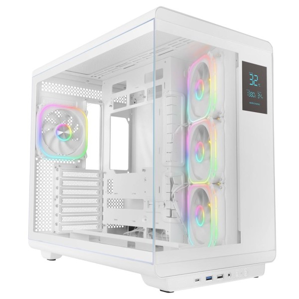 Caja ordenador mars gaming mc - revpro atx argb lcd 4.3 pulgadas cristal templado blanca