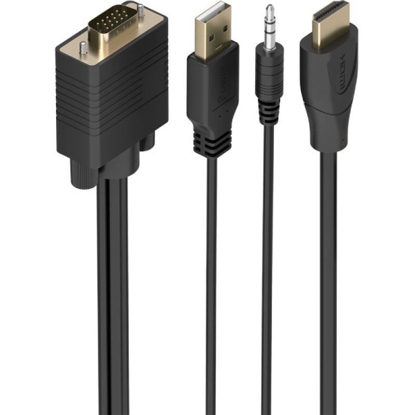 Cable Conversor Aisens A122-1015 SVGA Macho - USB Macho - Jack Macho/ HDMI Macho/ 2m/ Negro