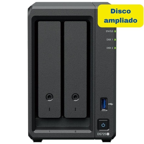 NAS Synology Diskstation DS725+/ 2 Bahías 3.5″- 2.5″/ 4GB DDR4/ 8TB/ Formato Torre