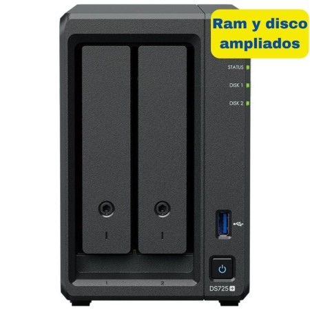 NAS Synology Diskstation DS725+/ 2 Bahías 3.5″- 2.5″/ 8GB DDR4/ 8TB/ Formato Torre