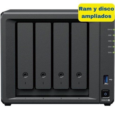 NAS Synology Diskstation DS925+/ 4 Bahías 3.5″- 2.5″/ 8GB DDR4/ 16TB/ Formato Torre