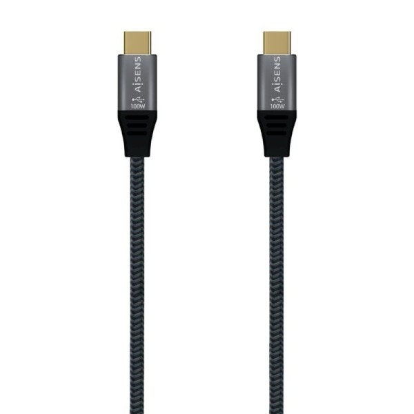 Cable USB 3.2 Tipo-C Aisens A107-0671 20GBPS 100W/ USB Tipo-C Macho - USB Tipo-C Macho/ Hasta 100W/ 20Gbps/ 1m/ Gris