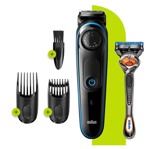 Barbero cortapelos braun bt3240 - uk  gillete fusion 39 ajustes -  barba -  lavable -  control giratorio