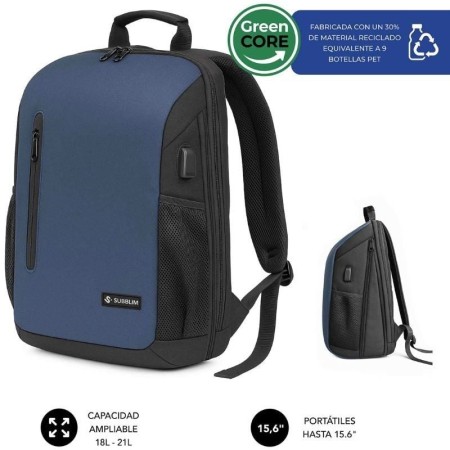 Mochila Subblim Xpand Air Padding Backpack para Portátiles hasta 15.6″/ 21L/ Puerto USB/ Azul