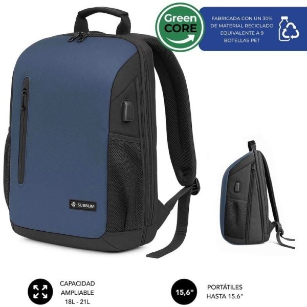 Mochila Subblim Xpand Air Padding Backpack para Portátiles hasta 15.6″/ 21L/ Puerto USB/ Azul