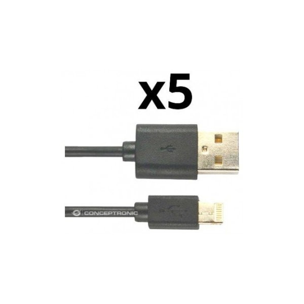 CABLE USB-A A LIGHTNING 2M NORTESS KIT 5 UNIDADES IPHONE 5 6/7/8/ X IPAD 1 METRO COLOR NEGRO