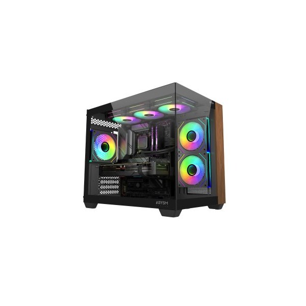CAJA MICROATX ABYSM SAVA 285C GPU 410mm 1x3.5 2x2.5 USB-C 3.2 SIN FUENTE NEGRO MADERA