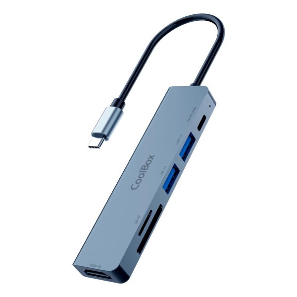 Minidock coolbox c61 aluminio usb - c a hdmi 4k - 2xusb - a - usb - c pd - sd - microsd pc - mac - consolas