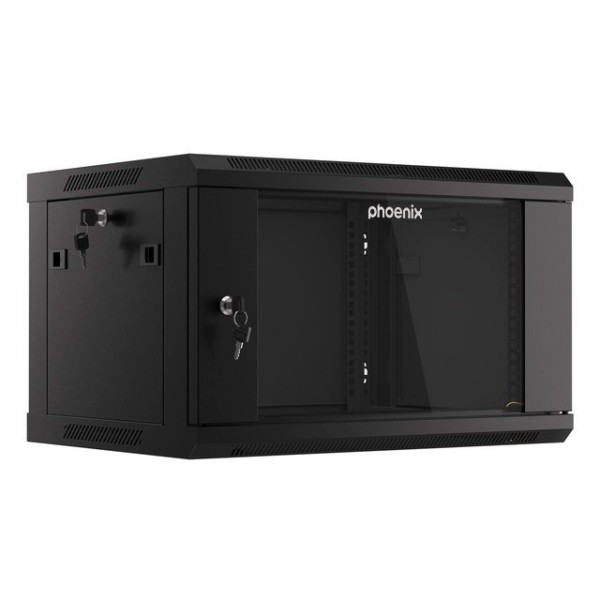 Armario rack phoenix 6u 600x450x368 auto - ensamblado 19″ hasta 60 kg negro